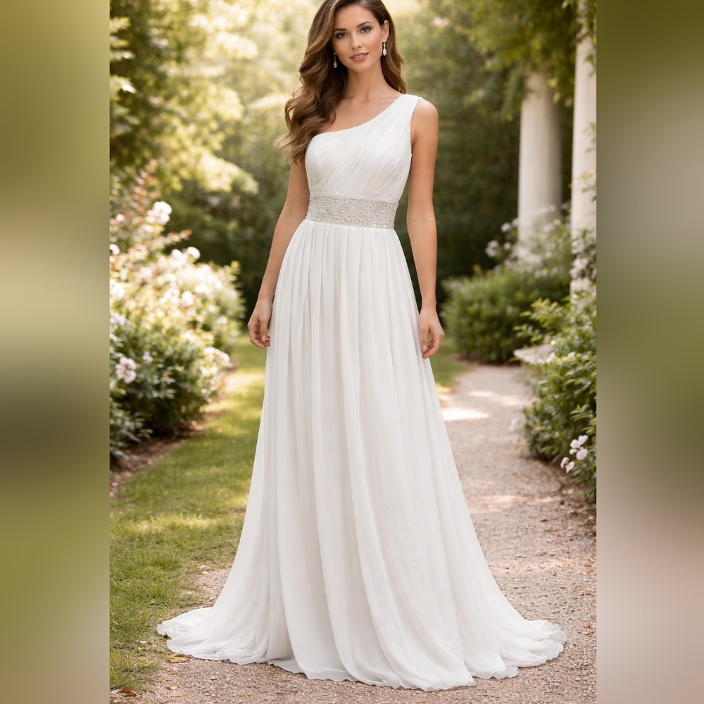 Wedding dress one shoulder beaded waist